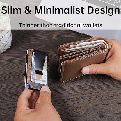 Minimalist Slim Wallet for Men,RFID Blocking Metal Wallet,Aluminum Credit Card Holder & Money Clip 12-15 Cards,Slim Rfid Front Pocket Mens Wallet,Resin Black