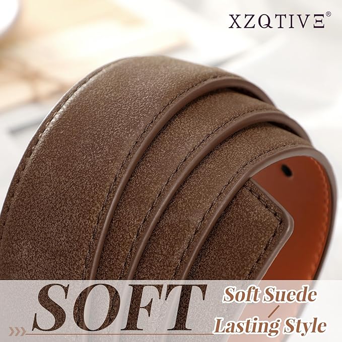 XZQTIVE Mens Suede Belt - 1 3/8" Genuine Leather Dress Belt for Jeans Dress Handmade Classic Every Day Belt