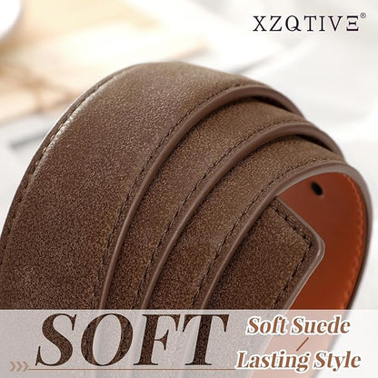 XZQTIVE Mens Suede Belt - 1 3/8" Genuine Leather Dress Belt for Jeans Dress Handmade Classic Every Day Belt
