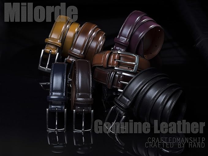 MILORDE Men's Genuine Leather Dress Belt, Handmade, 100% Cow Leather, Fashion & Classic Designs for Work Business and Casual