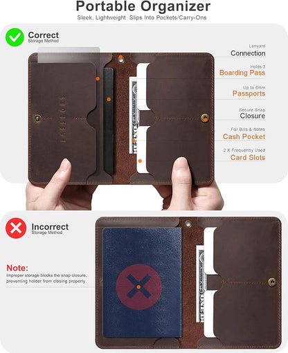 RFID Blocking Leather Passport Holder for Travel with AirTag Slot, Slim Passport Cover Travel Wallet for Women Men, Travel Must Haves Gifts (Dark Brown)