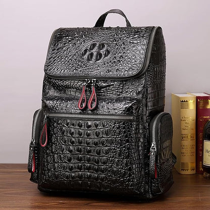 boshiho Real Leather Laptop Backpack Fashion Travel Bag Daypack for Men, Crocodile Pattern (L)
