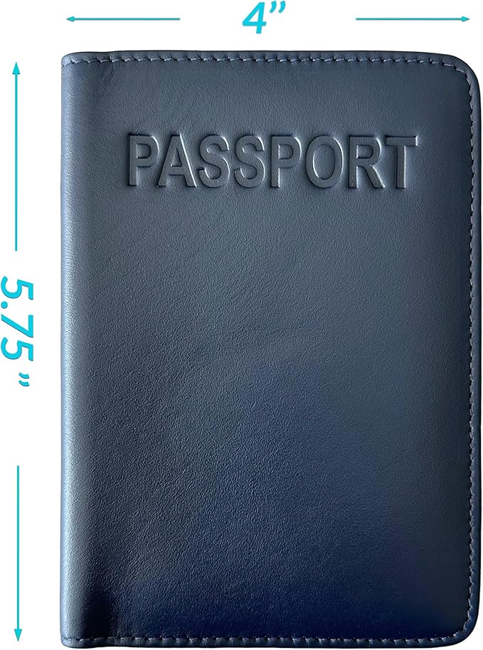 Navy Basic Genuine Leather RFID Passport Cover