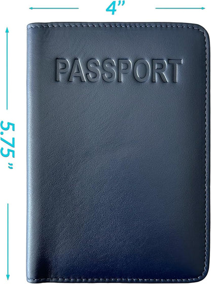 Navy Basic Genuine Leather RFID Passport Cover