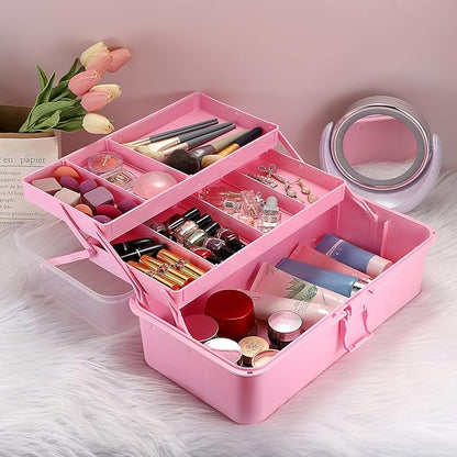 Tackle Box, 16-Inch Extra Large Art Storage Box with 3-Layer Folding Trays, Multipurpose Craft Organizers and Storage w/ Adjustable Dividers, Portable Tool Box for Sewing Supplies,Medicine &Cosmetics