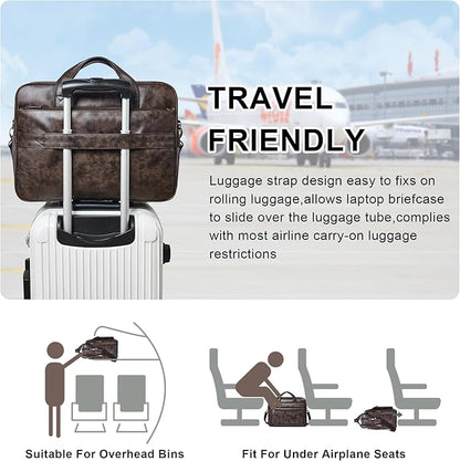 Shrrie Leather Laptop Bag Fits 17 to 17.3 Inch for Men and Women,Vintage Business Briefcase Laptop Messenger Work,Travel