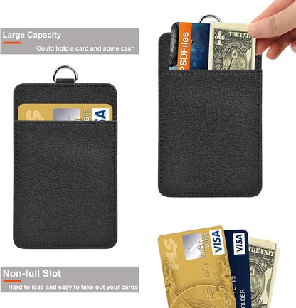 PU Leather ID Badge Holder, Life-Mate ID Badge Holder with 1 Clear ID Window 1 Credit Card Slot and PU Leather Lanyard for Badge Credit Cards College ID Cards in Black