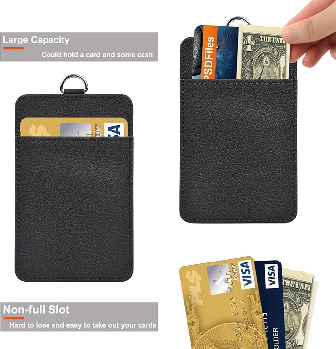 3 Pack PU Leather ID Badge Holder, Life-Mate ID Badge Holder with 1 Clear ID Window 1 Credit Card Slot and PU Leather Lanyard for Badge Credit Cards College ID Cards in Black