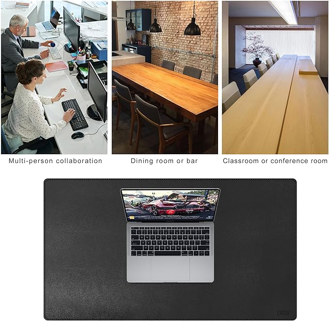 Cacoy 36" x 20" Leather Desk Mat for Home Office, Extra Large PU Leather Desk Pad Blotters, Waterproof Computer Keyboard Mat, Extended Gaming Mouse Pad, Desk Protector for Desktop and PC Laptop, Black