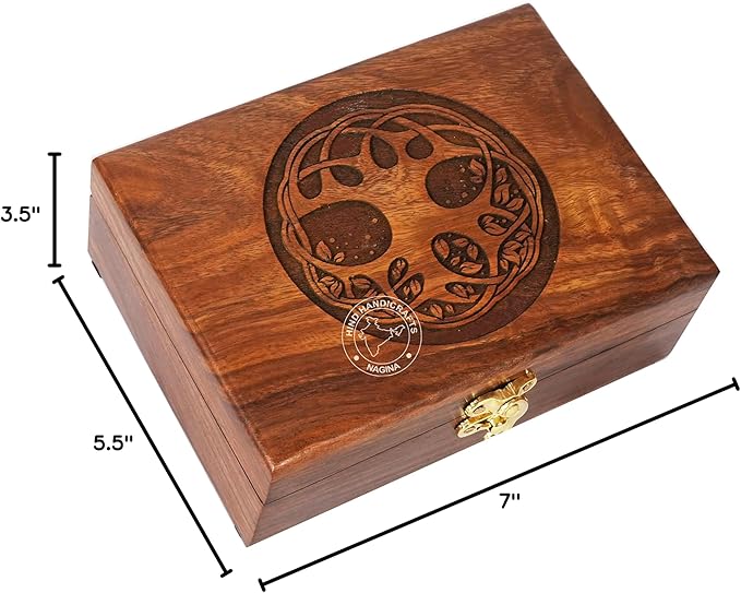 Rosewood Handmade Wooden Urn Tree of Life Engraving Handcarved Jewellery Box for Women-Men Jewel | Home Decor Accents | Decorative Boxes | Storage & Organiser (7" x 5.5" x 3.5", Tree - 6)