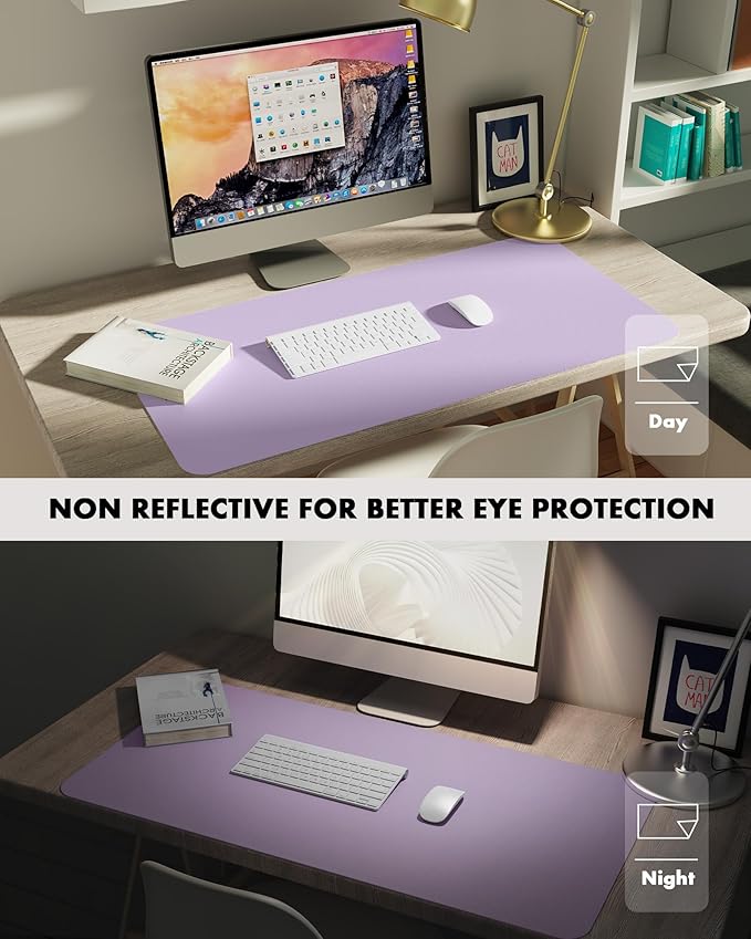 YSAGi Double-Sided Desk Pad, 23.6"x13.7"Leather Desk Mat, Eco Cork Desk Pad Protector,Large Mouse Pad,Waterproof Desk Blotter for Office/Home(Light Purple)