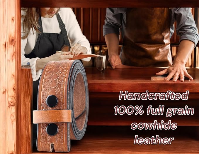 F&L CLASSIC Western Belt without buckle for men – Full Grain Leather Cowboy Belts for jeans - One Piece Leather strap belt