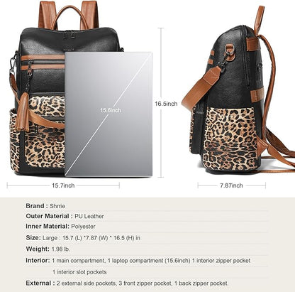 Shrrie 15.6 inch Laptop Backpack for Women,Large Leather Purse,Travel Backpacks Carry on,Water Resistant Casual Laptop Backpacks,College Backpack,Work Backpack for Women,Two-toned Deep Gray