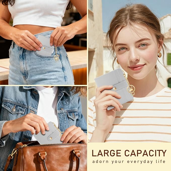 Jogjam Grey Rfid Ladies Wallet, Small Slim Thin Compact Credit Card Women Wallet, PU Leather Bifold Cash Zipper Coin Pocket ID Window for Female