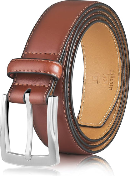 MILORDE Men's Genuine Leather Dress Belt, Handmade, 100% Cow Leather, Fashion & Classic Designs for Work Business and Casual