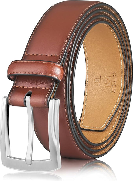 MILORDE Men's Genuine Leather Dress Belt, Handmade, 100% Cow Leather, Fashion & Classic Designs for Work Business and Casual