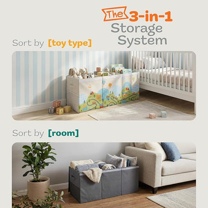SoftOwl Extra Large Toy Storage Organizer with Lid - Sturdy, Collapsible Toy Chest Storage Box with Cute Design - Toys Bin with Dividers for Kids, Boys, Girls, Nursery, Bedroom, Play room 37"x16"x14"