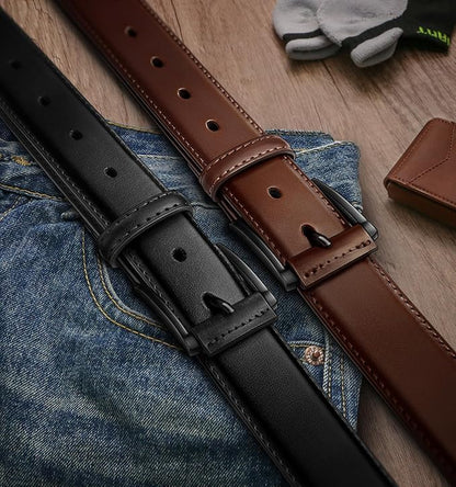KEMISANT Men Belt 2Pack – Genuine Leather Belt for Men Dress Casual Golf Jeans 1 3/8"