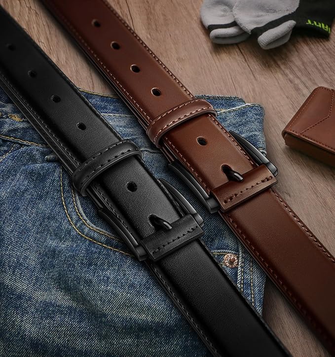 KEMISANT Men Belt 2Pack – Genuine Leather Belt for Men Dress Casual Golf Jeans 1 3/8"