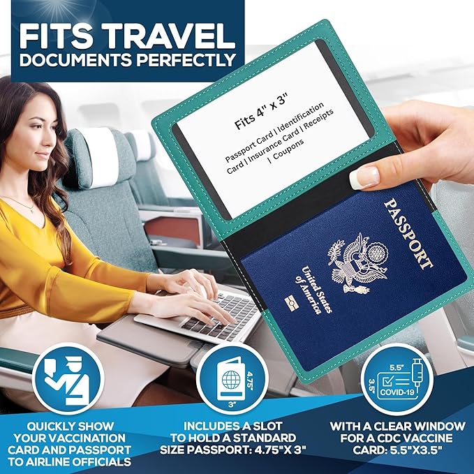 Ciana Passport Holder for Travel – PU Leather Passport Cover and Card Holder for Men & Women – Slim Passport Holder with Card Protector Slot, Travel Must Haves (Turquoise)
