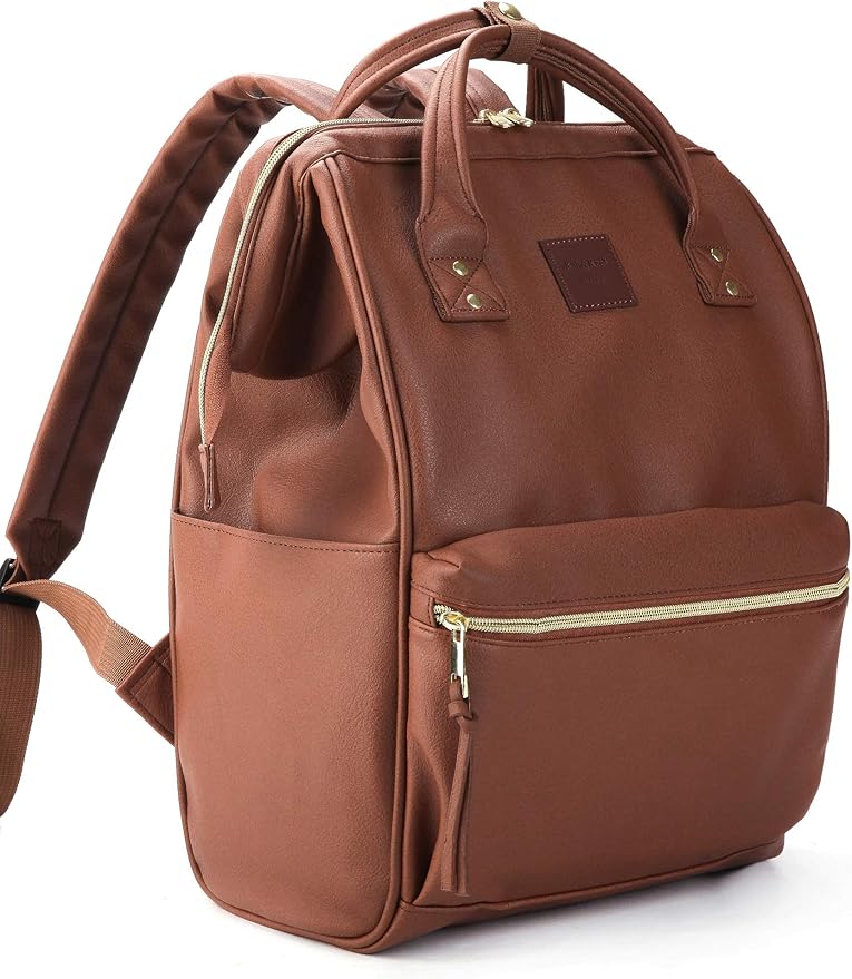 Kah&Kee Leather Laptop Backpack for Women, 15.6-16 Inch Professional Work Bag, Water-Resistant Vegan Leather Doctor Bag Backpack for Teacher, Nurse & Travel, Fits MacBook Pro 16 (Brown,Large)