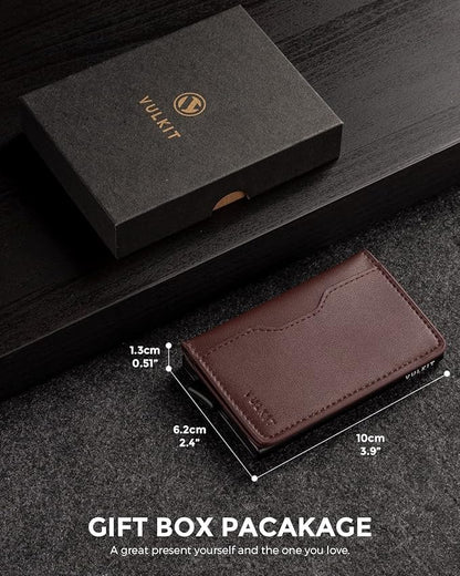 VULKIT Slim Pop up Wallet for Women Minimalist Credit Card Holder with Leather Slots Men's Bifold RFID Blocking Metal Wallets