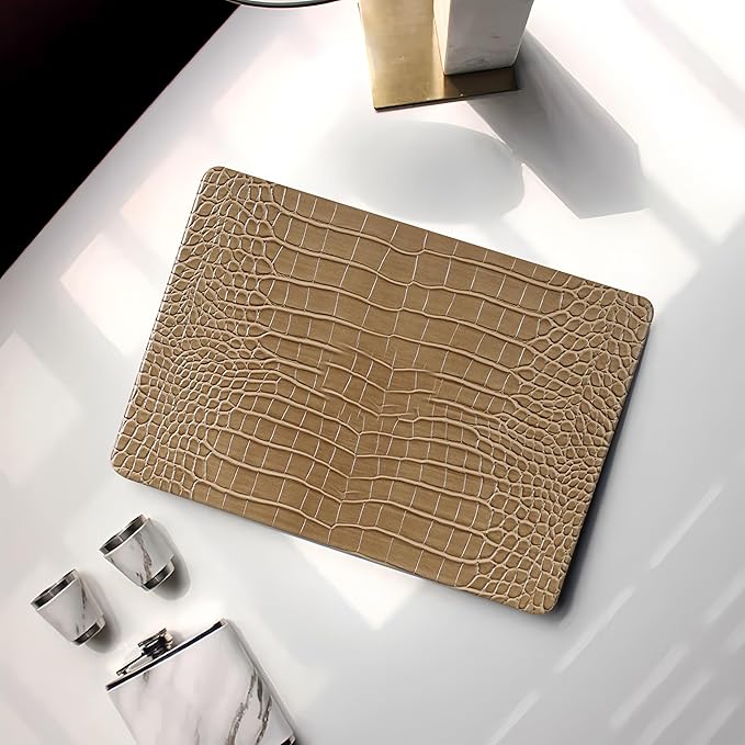 KEROM Compatible for Crocodile MacBook Pro 13 Inch Case 2025-2016 M2 M1 A2338 A2289 A2251 A2159 A1989 A1706 A1708, Textured Elegant Aligator Skin Snakeskin PU Leather Hardshell & Keyboard Cover, Brown