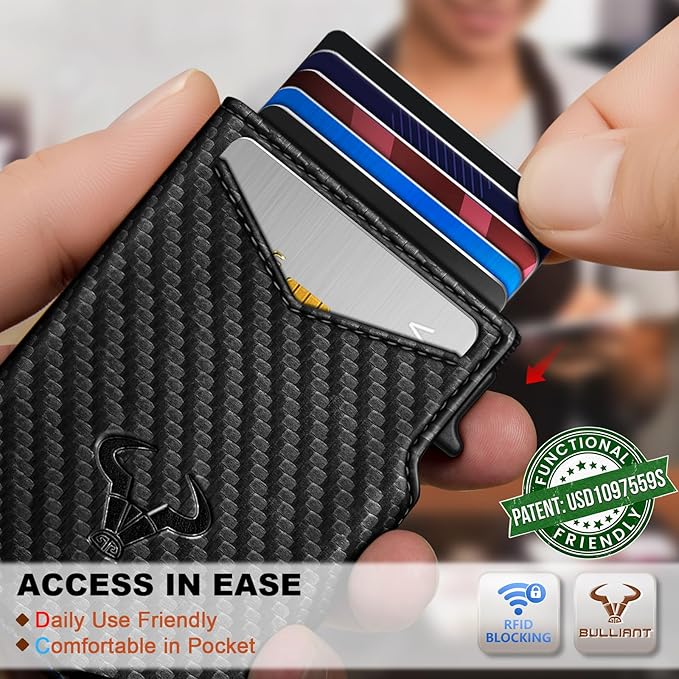 BULLIANT Men Wallet Gift Boxed,Slim Front Pocket Wallet Money Clip Card Holder 3.8"x2.7",Pop-up Access