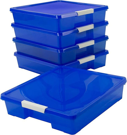 Storex Classroom Craft Project Box – Stacking Plastic Organizer Fits 12x12 Scrapbooking Paper, Blue, 5-Pack (63203U05C)