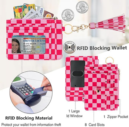 KNGITRYI Wallet Keychain Wristlet for Women,Slim RFID Credit Card Holder Purse Tassel Keychain Bangle Key Ring for Men Women