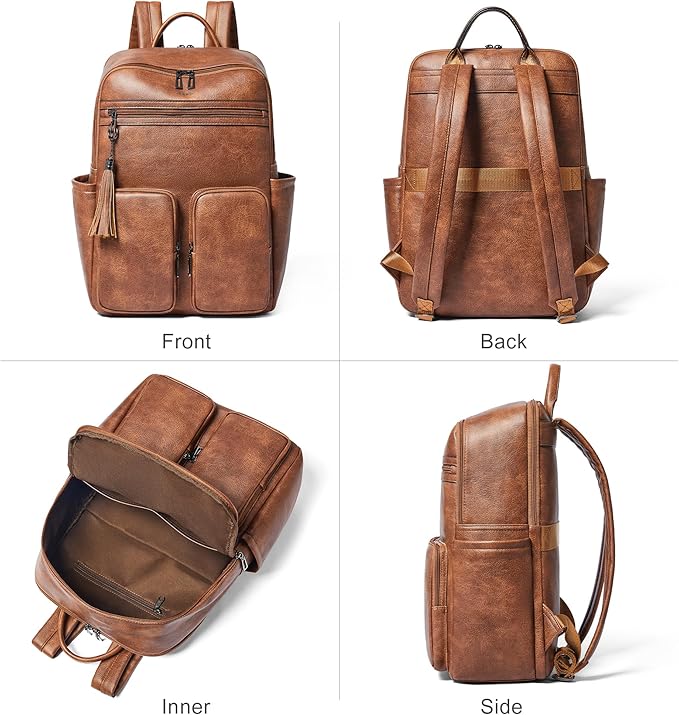Shrrie Laptop Backpack for Women 16 Inch,Vegan Leather Travel Backpack Purse Work Business Computer Backpacks Teacher Nurse College Laptop Bookbag Casual Daypack,Two-toned Brown