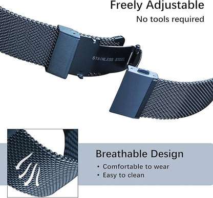 EACHE Stainless Steel Mesh Watch Band for Men Women, Quick Release Mesh Watch Straps 12mm 14mm 16mm 18mm 20mm 22mm