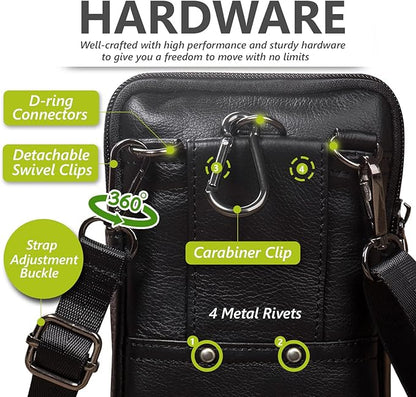 Hengwin Genuine Leather Crossbody Bag for Men/Women, Small Messenger Bag Cell Phone Purse Shoulder Holster Passport Pouch