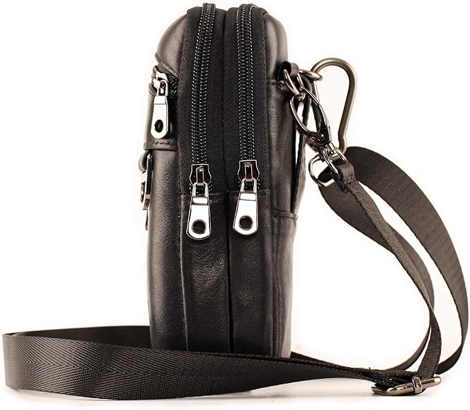 Small Mens Leather Satchel Cell Phone Holster,Vertical Belt Clip Cellphone Pouch,Purse Waist Bag Fanny Pack Compatible with Google,Zipper Phone Bag for Work,Hike