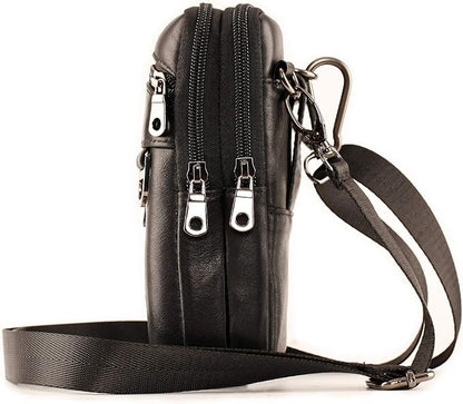 Small Mens Leather Satchel Cell Phone Holster,Vertical Belt Clip Cellphone Pouch,Purse Waist Bag Fanny Pack Compatible with Google,Zipper Phone Bag for Work,Hike
