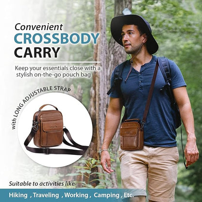 hengwin Genuine Leather Phone Pouch for Belt, Cell Phone Holster with Belt Loop, Crossbody Purse Shoulder Bag Fanny Pack