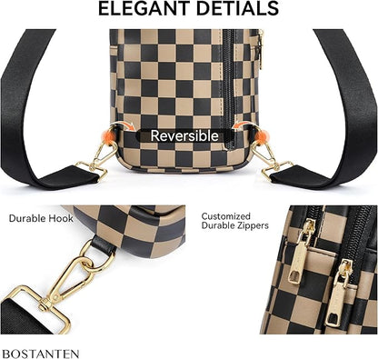 BOSTANTEN Sling Bag Quilted Crossbody Bags for Women Cross Body Purse Leather Fanny Pack with Adjustable Guitar Strap
