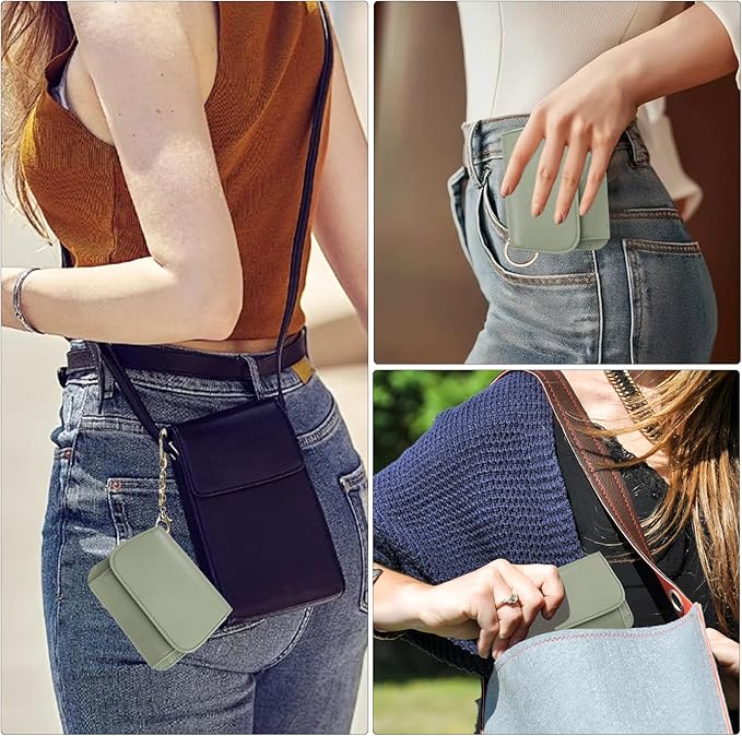 Women Small Wallet RFID Blocking Slim Wallet with Coin Pocket Tri-Fold Credit Card Holder with ID Window and Keychain(Light Green)