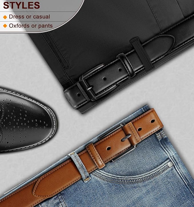 KEMISANT Men Belt 2Pack – Genuine Leather Belt for Men Dress Casual Golf Jeans 1 3/8"