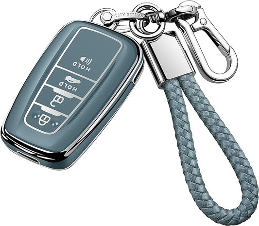 Tukellen for Toyota Key Fob Cover with Keychain,Special Soft TPU Key Case Protector for 2019-2025 RAV4 2020-2022 Highlander Corolla Prius,2018-2024 Camry Avalon C-HR GT86-Storm Blue