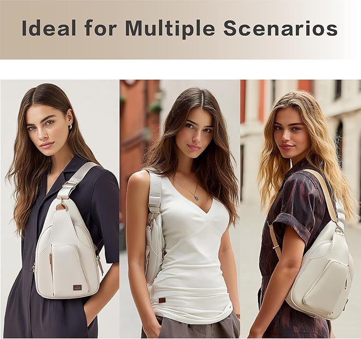 Sling Bag Set, PU Leather Sling Bag, Multi-Zipper Design for Travel, Outdoors, Valentine’s Day Gifts