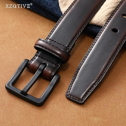 XZQTIVE Men’s Metal Free Belt Hypoallergenic Leather Belts For Jeans Dress Nickle Free TSA Belt With Black Buckle