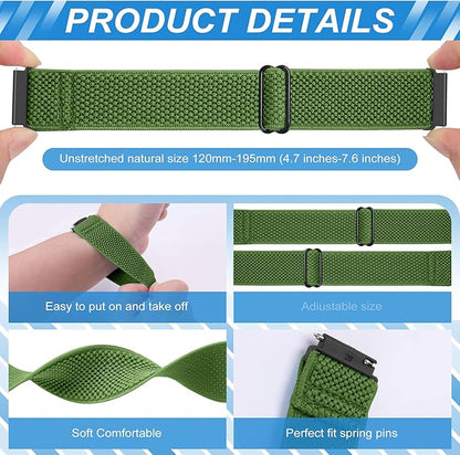 Compatible with 16mm 18mm 19mm 20mm 22mm 24mm Watch Bands Quick Release Replacement Wristband,Adjustable Stretchy Nylon Solo Loop Straps Fabric Braided Sport Elastic Bands for Men Women