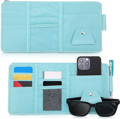 Boao 2 Packs Car Sun Visor Organizer, Sunglasses Holders for Car Sun Visor PU Auto Interior Accessories Storage Travel Document Holder with Multi Pocket (Blue, 12.2 x 6.1 Inches)
