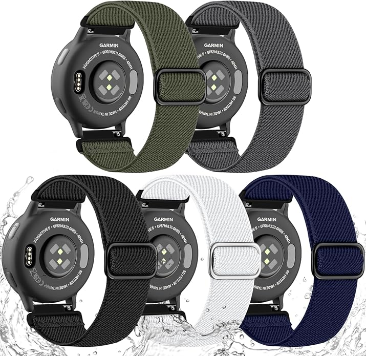 20mm Stretchy Watch Band Compatible with Garmin Vivoactive 5 6 Watch Bands,Quick Release Water-Resistant Nylon Elastic Strap for Vivoactive 3/Venu Sq/Sq 2/Sq Music, Forerunner 245/165/55/570 Women Men