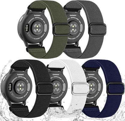20mm Stretchy Watch Band Compatible with Garmin Vivoactive 5 6 Watch Bands,Quick Release Water-Resistant Nylon Elastic Strap for Vivoactive 3/Venu Sq/Sq 2/Sq Music, Forerunner 245/165/55/570 Women Men