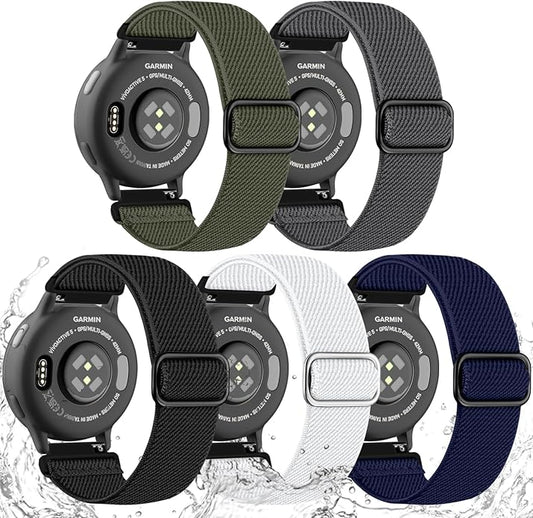 20mm Stretchy Watch Band Compatible with Garmin Vivoactive 5 6 Watch Bands,Quick Release Water-Resistant Nylon Elastic Strap for Vivoactive 3/Venu Sq/Sq 2/Sq Music, Forerunner 245/165/55/570 Women Men
