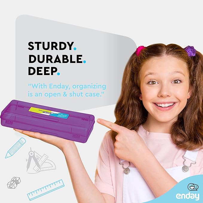 Enday Pencil Box Purple, Storage Organizer Utility Box, Multipurpose Long Ruler Length School Office Supplies Plastic Pencil Case for Kids & Adults Available in Red, Pink, Grey, Green, Blue, 1PK