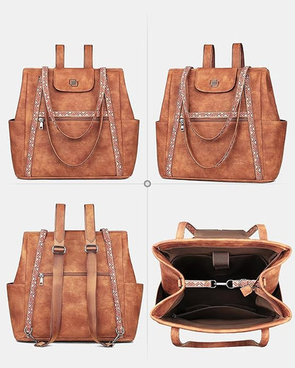 FADEON Large Laptop Tote Bag for Women Designer Leather Laptop Bag Fashion Travel Backpack Purse Shoulder Handbag
