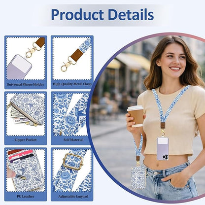 Lanyard Wallet, PU Leather Lanyards for ID Badges, RFID Blocking, ID Badge Holder with Zipper Pocket Detachable Phone Lanyard Keychain Wristlet for Office School Business-Bird